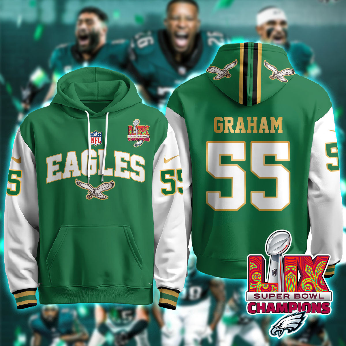 PHI Super Bowl LIX Champions Gold Hoodie N2R - All Stitched-DTD