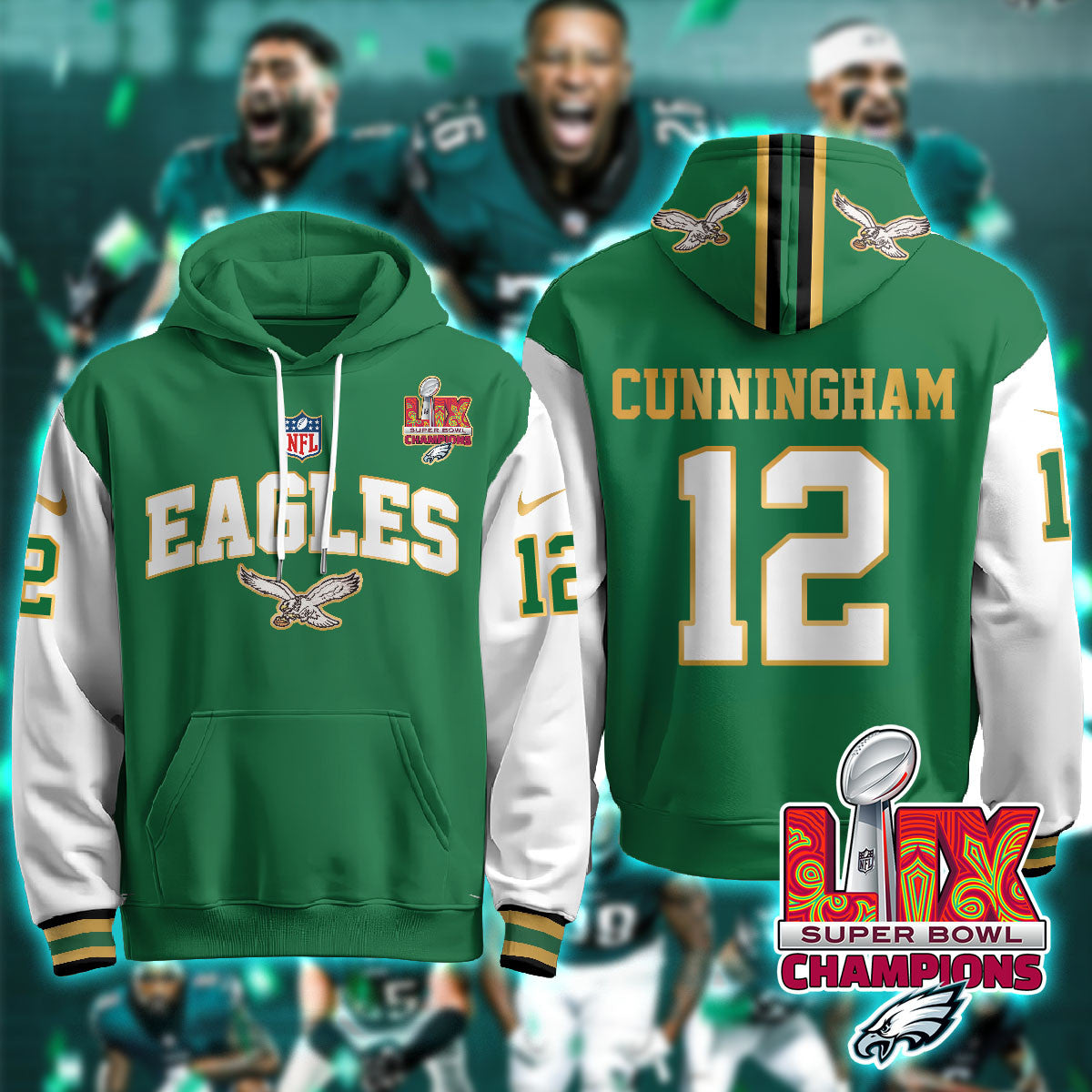 PHI Super Bowl LIX Champions Gold Hoodie N2R - All Stitched-DTD