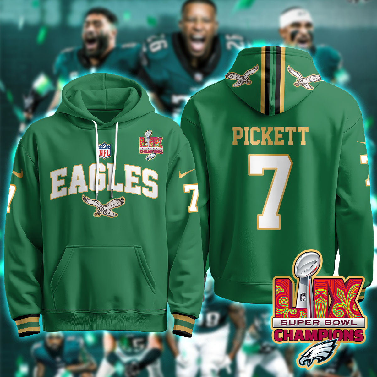 PHI Super Bowl LIX Champions Gold Hoodie N2R - All Stitched-DTD