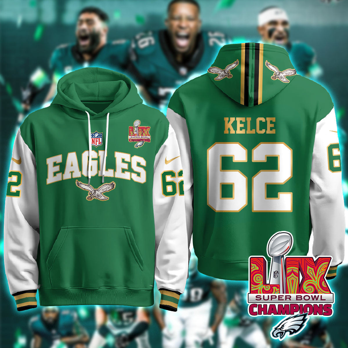 PHI Super Bowl LIX Champions Gold Hoodie N2R - All Stitched-DTD