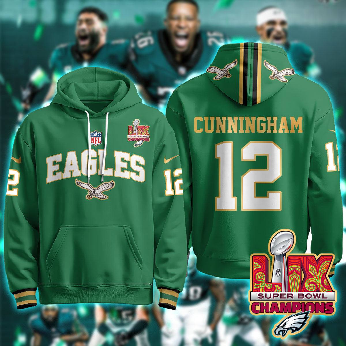 PHI Super Bowl LIX Champions Gold Hoodie N2R - All Stitched-DTD