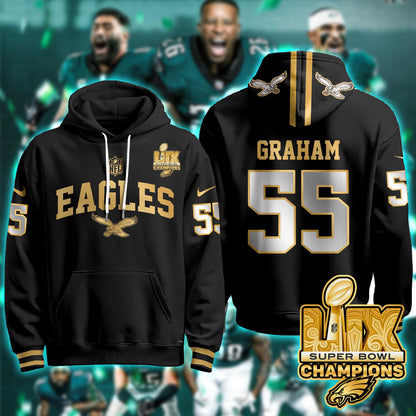 PHI Super Bowl LIX Champions Gold Hoodie N2R - All Stitched-DTD