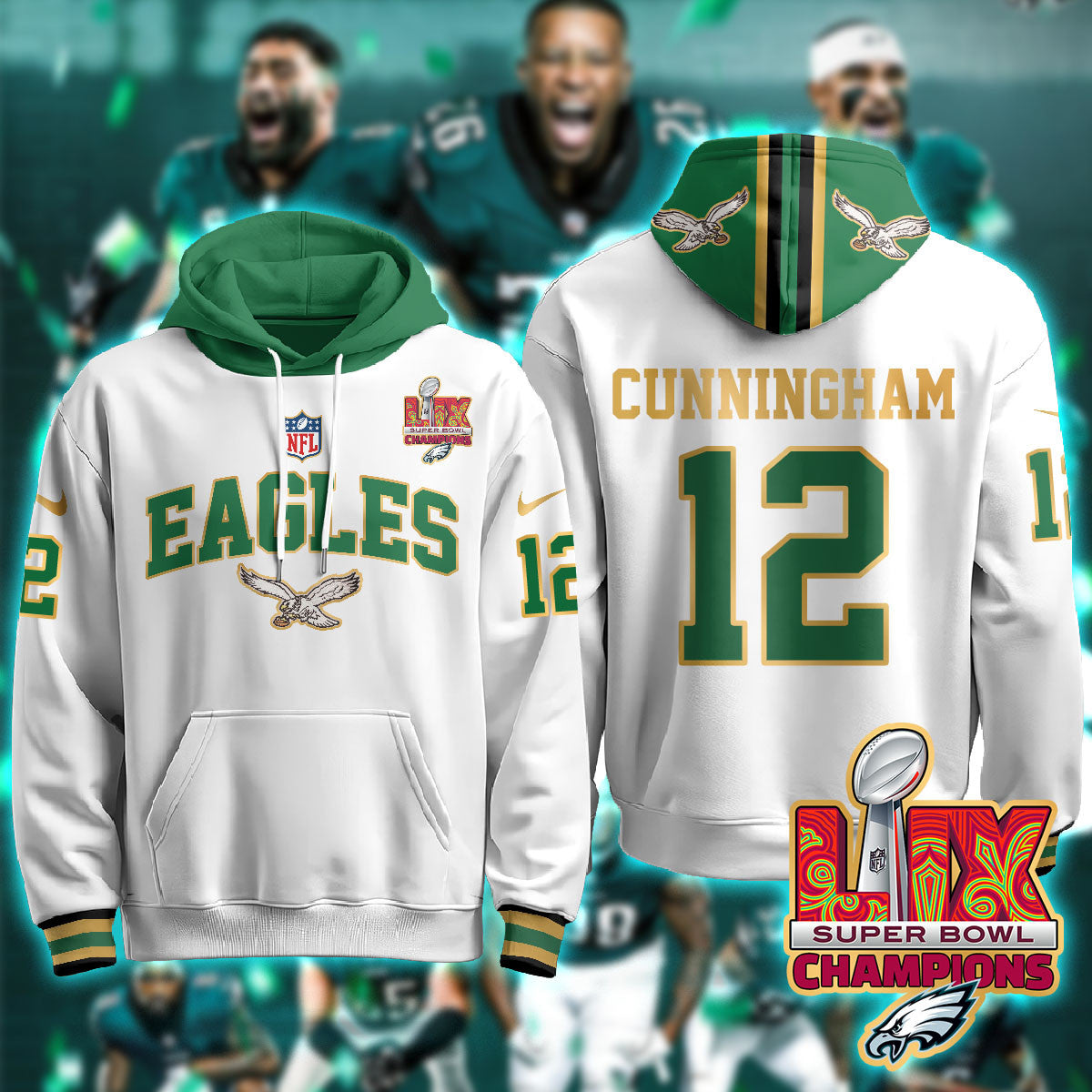 PHI Super Bowl LIX Champions Gold Hoodie N2R - All Stitched-DTD