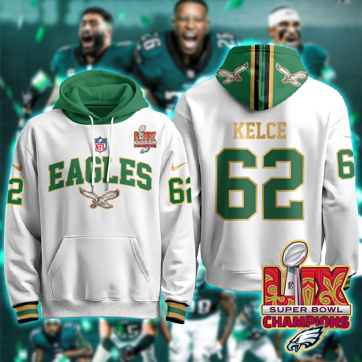 PHI Super Bowl LIX Champions Gold Hoodie N2R - All Stitched-DTD
