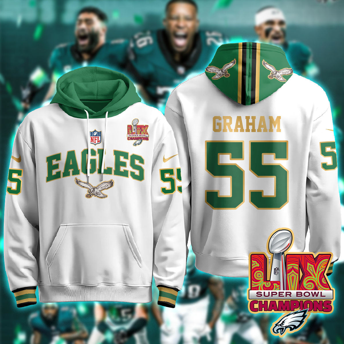 PHI Super Bowl LIX Champions Gold Hoodie N2R - All Stitched-DTD