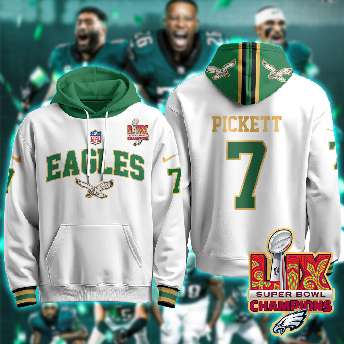 PHI Super Bowl LIX Champions Gold Hoodie N2R - All Stitched-DTD