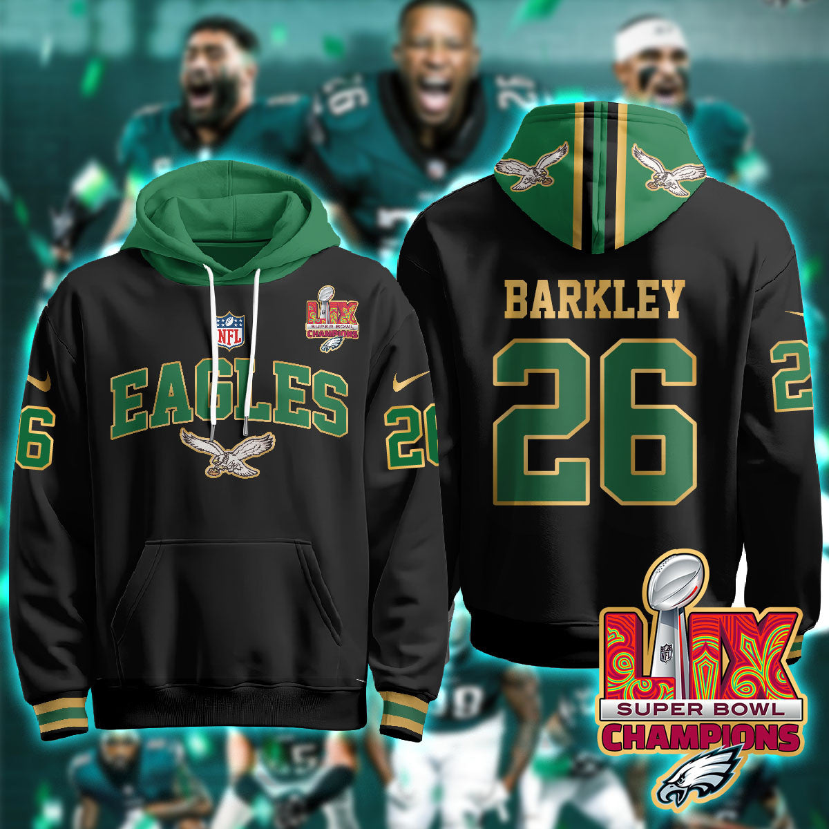 PHI Super Bowl LIX Champions Gold Hoodie N2R - All Stitched-DTD