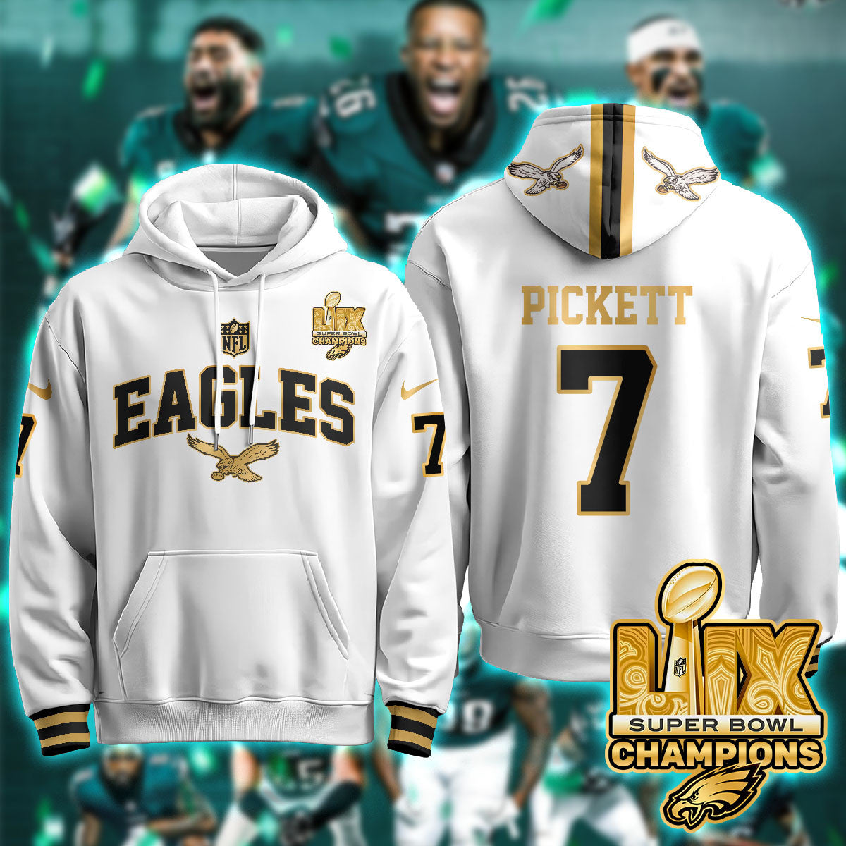 PHI Super Bowl LIX Champions Gold Hoodie N2R - All Stitched-DTD