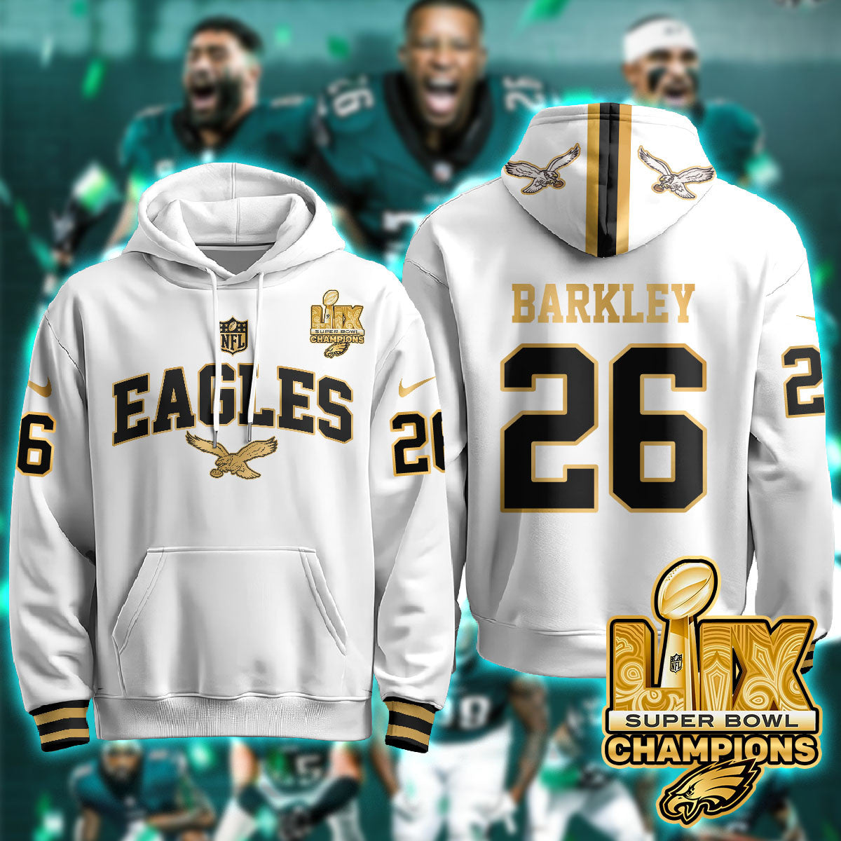 PHI Super Bowl LIX Champions Gold Hoodie N2R - All Stitched-DTD