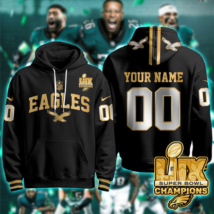 PHI Super Bowl LIX Champions Gold Hoodie N2r-DTD