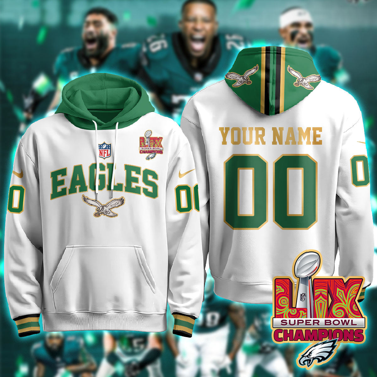 PHI Super Bowl LIX Champions Gold Hoodie N2r-DTD
