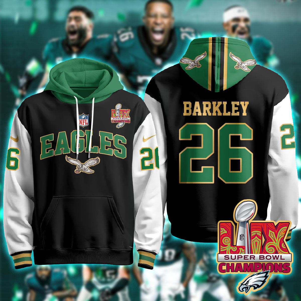 PHI Super Bowl LIX Champions Gold Hoodie N2R - All Stitched-DTD