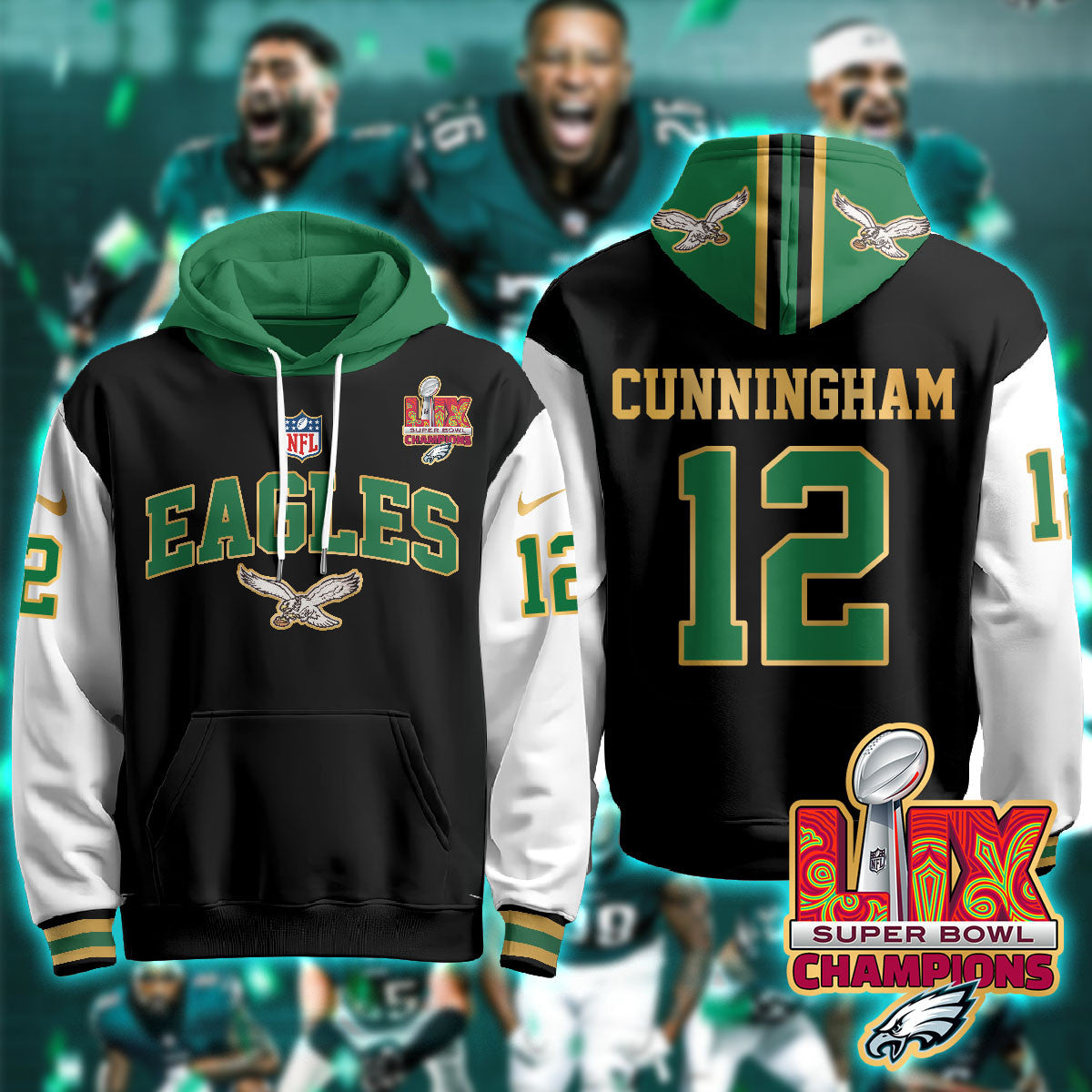 PHI Super Bowl LIX Champions Gold Hoodie N2R - All Stitched-DTD
