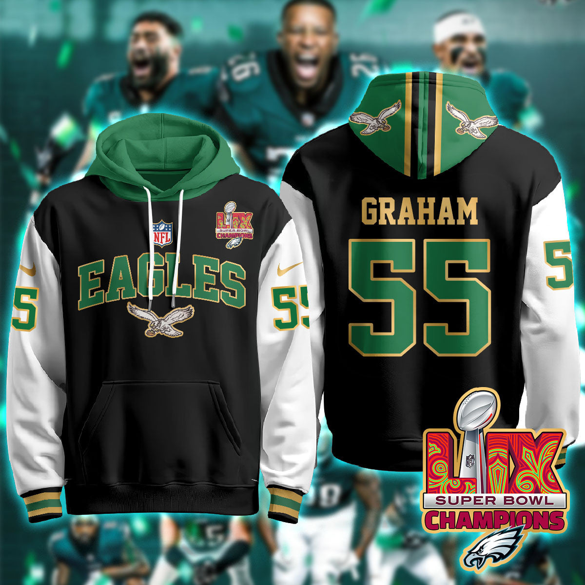 PHI Super Bowl LIX Champions Gold Hoodie N2R - All Stitched-DTD