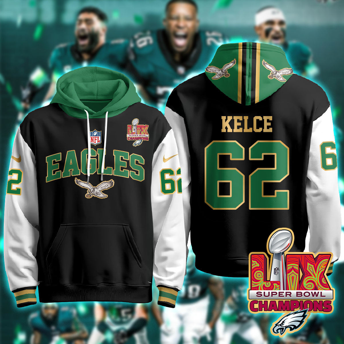 PHI Super Bowl LIX Champions Gold Hoodie N2R - All Stitched-DTD