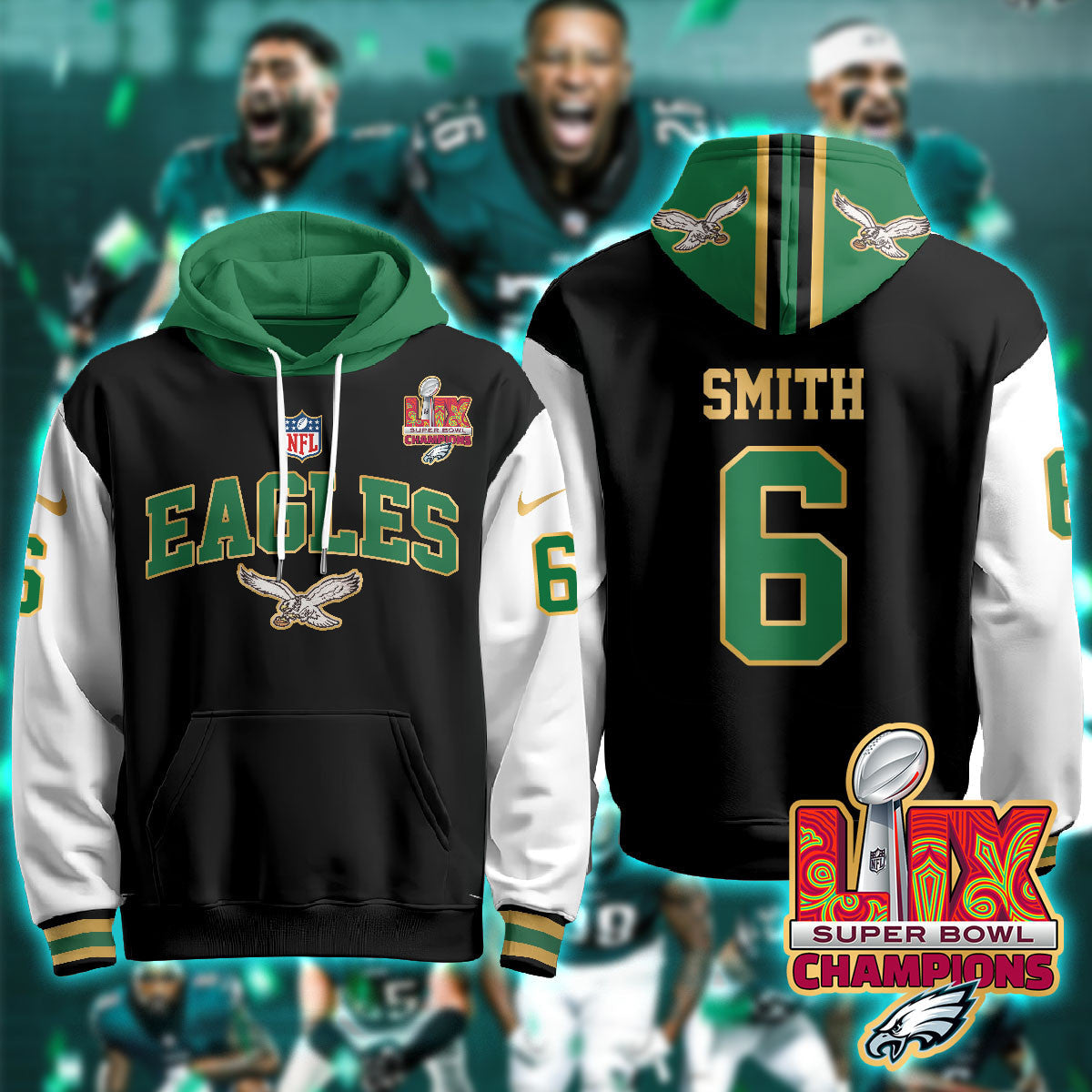 PHI Super Bowl LIX Champions Gold Hoodie N2R - All Stitched-DTD
