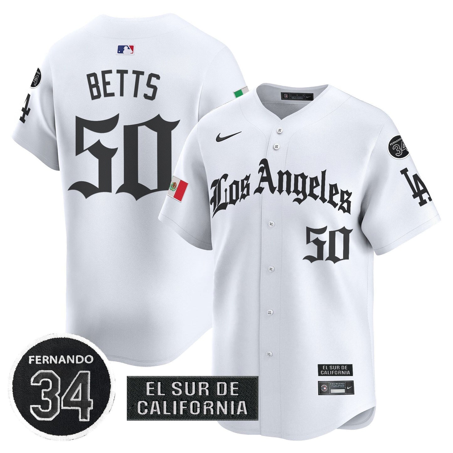 Men's Dodgers Mexico 2025 LA Gothic Style Patch Vapor Premier Limited Jersey - All Stitched