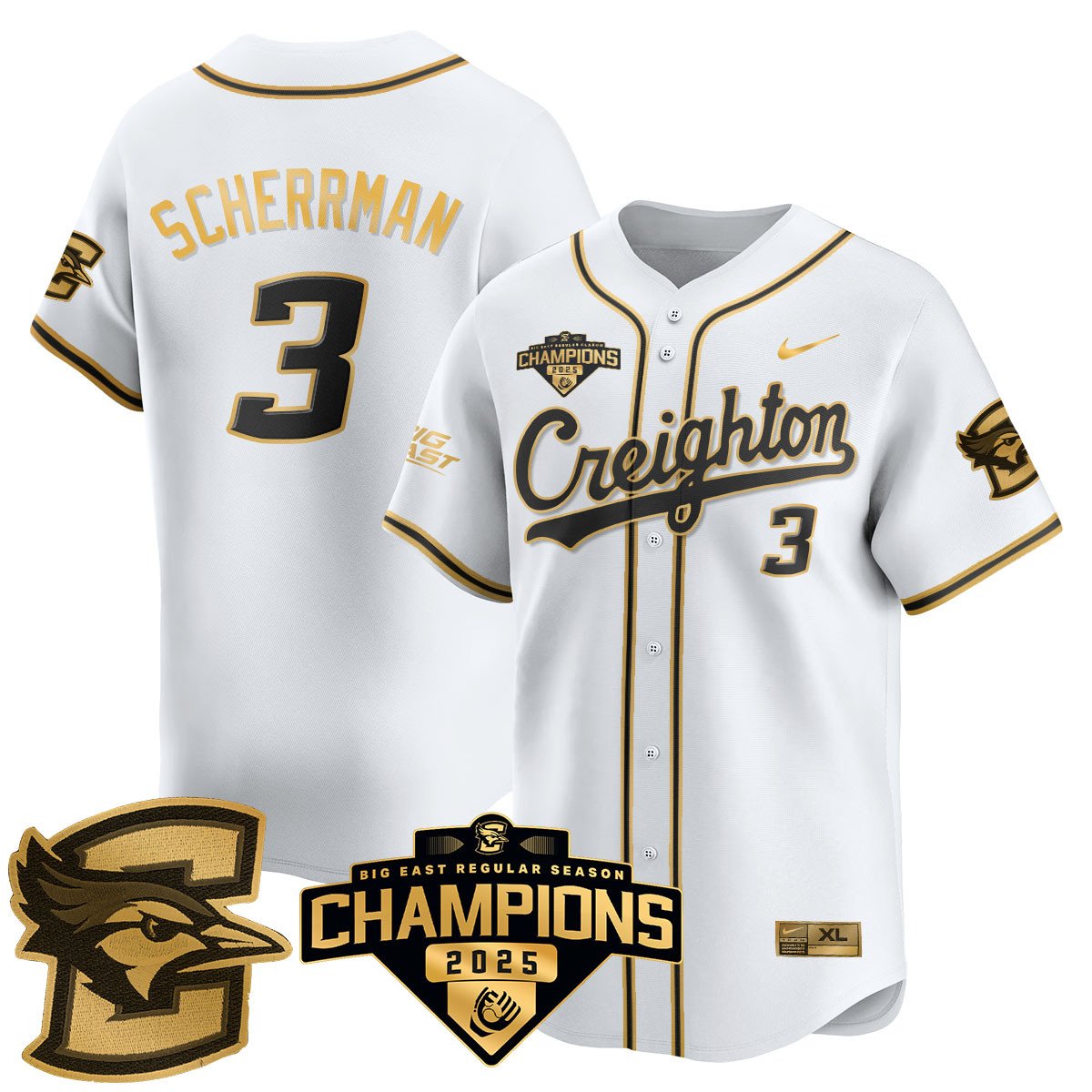 Creighton Bluejays Baseball 2025 Big East Baseball Tournament Champions Jersey N1 - All Stitched-DTD