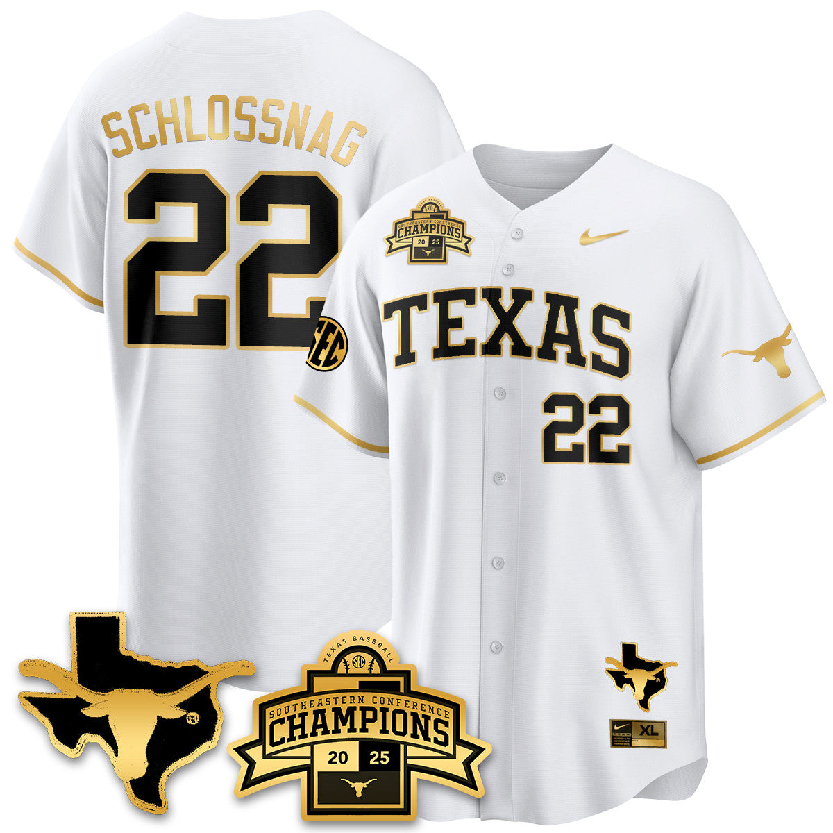 Men's Texas Baseball 2025 Southeastern Conference Champions Jersey - All Stitched