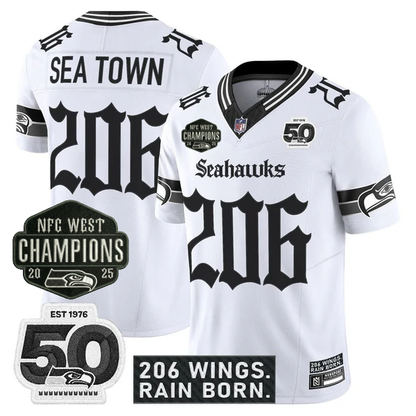 SEA 2026 NFC West Champions 'Gothic Rain City Shadows Edition' Jersey - 50th Anniversary Patch - All Stitched-DTD