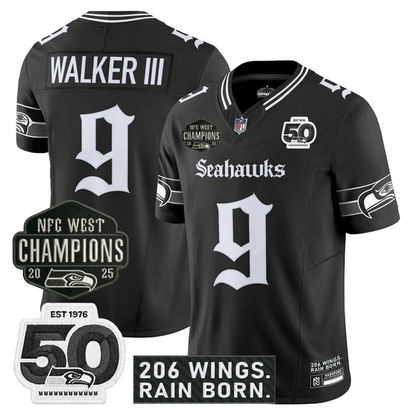 SEA 2026 NFC West Champions 'Gothic Rain City Shadows Edition' Jersey - 50th Anniversary Patch - All Stitched-DTD