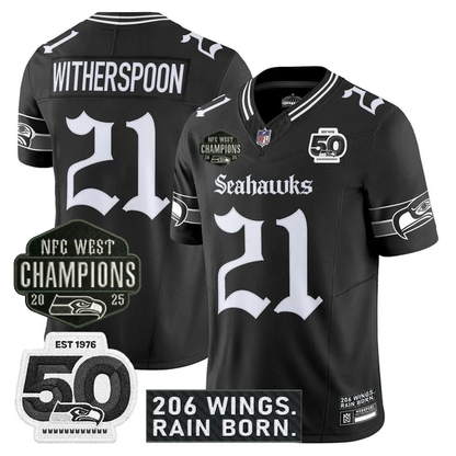 SEA 2026 NFC West Champions 'Gothic Rain City Shadows Edition' Jersey - 50th Anniversary Patch - All Stitched-DTD