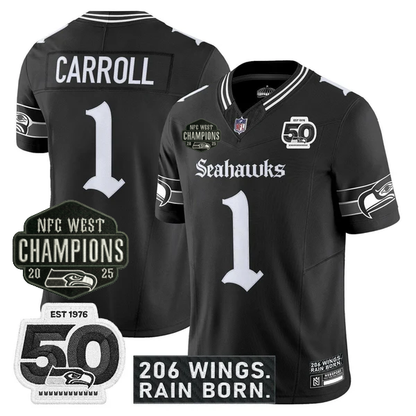 SEA 2026 NFC West Champions 'Gothic Rain City Shadows Edition' Jersey - 50th Anniversary Patch - All Stitched-DTD
