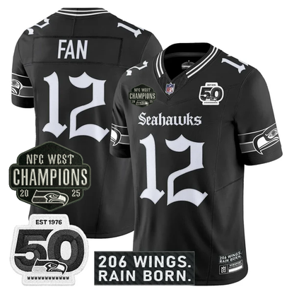 SEA 2026 NFC West Champions 'Gothic Rain City Shadows Edition' Jersey - 50th Anniversary Patch - All Stitched-DTD