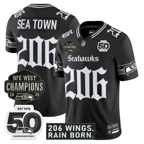 SEA 2026 NFC West Champions 'Gothic Rain City Shadows Edition' Jersey - 50th Anniversary Patch - All Stitched-DTD