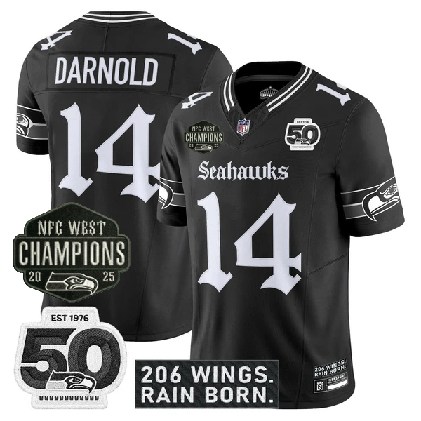 SEA 2026 NFC West Champions 'Gothic Rain City Shadows Edition' Jersey - 50th Anniversary Patch - All Stitched-DTD