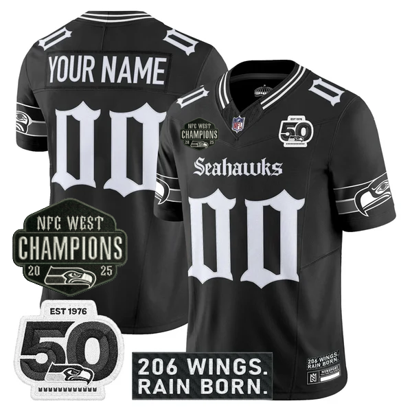 SEA 2026 NFC West Champions 'Gothic Rain City Shadows Edition' Jersey - 50th Anniversary Patch - All Stitched-DTD