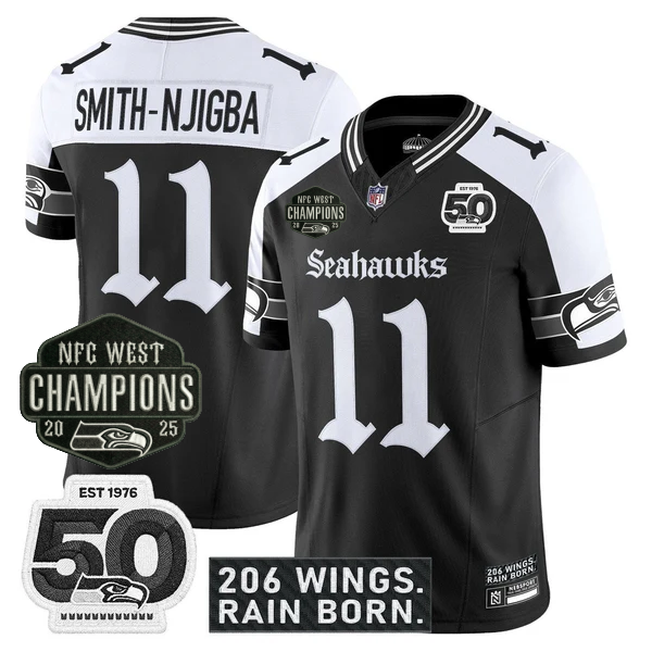 SEA 2026 NFC West Champions 'Gothic Rain City Shadows Edition' Jersey - 50th Anniversary Patch - All Stitched-DTD