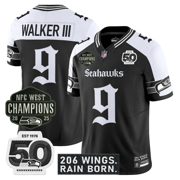 SEA 2026 NFC West Champions 'Gothic Rain City Shadows Edition' Jersey - 50th Anniversary Patch - All Stitched-DTD