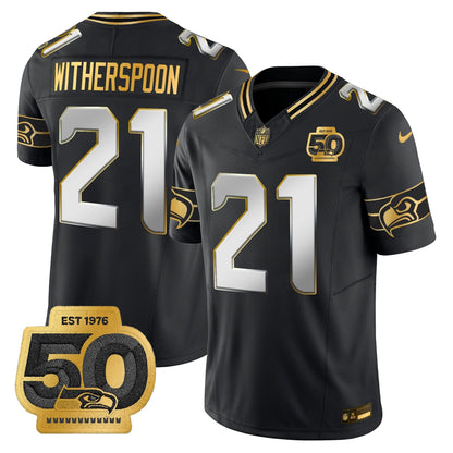 Men's Seattle Seahawks 50th Anniversary Patch Gold Vapor Limited Jersey - All Stitched