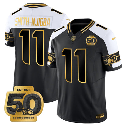 Men's Seattle Seahawks 50th Anniversary Patch Gold Vapor Limited Jersey - All Stitched