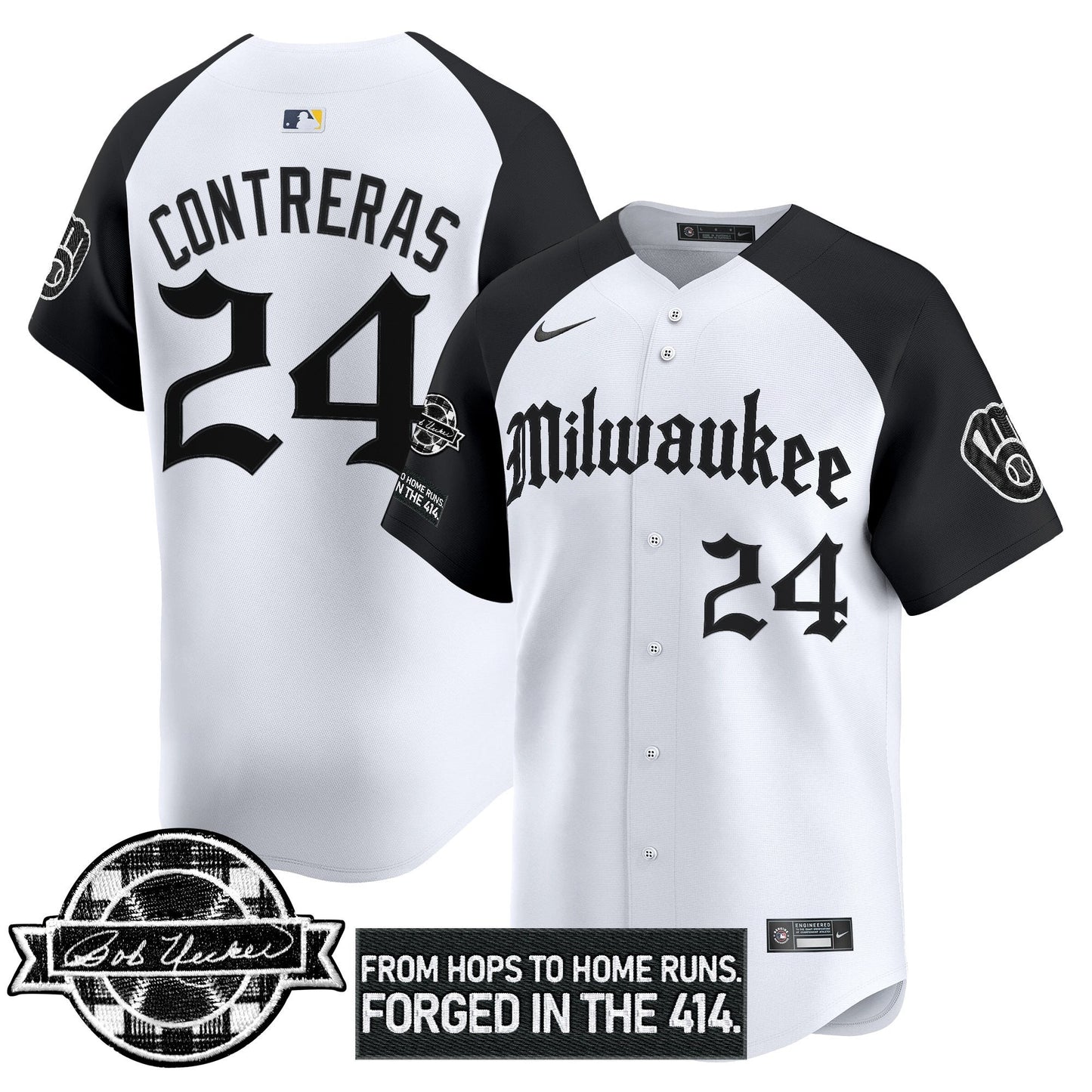 Men's Milwaukee Brewers Bob Uecker Patch Vapor Premier Limited Jersey - Gothic Edition - All Stitched