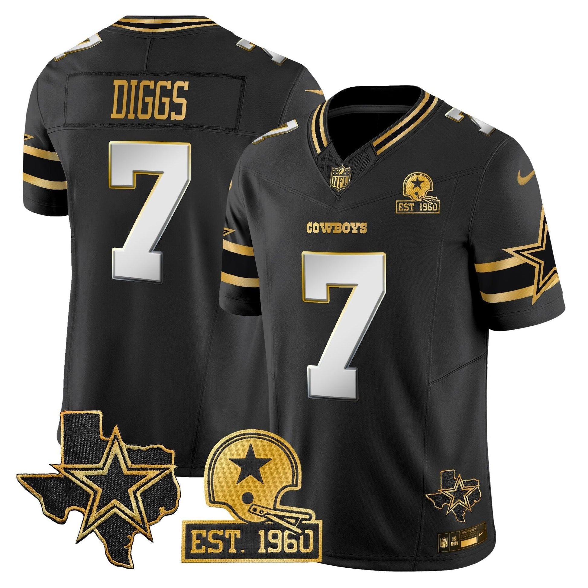 Men's Dallas Cowboys Est. 1960 & Texas Patch Gold Vapor Limited Jersey - All Stitched