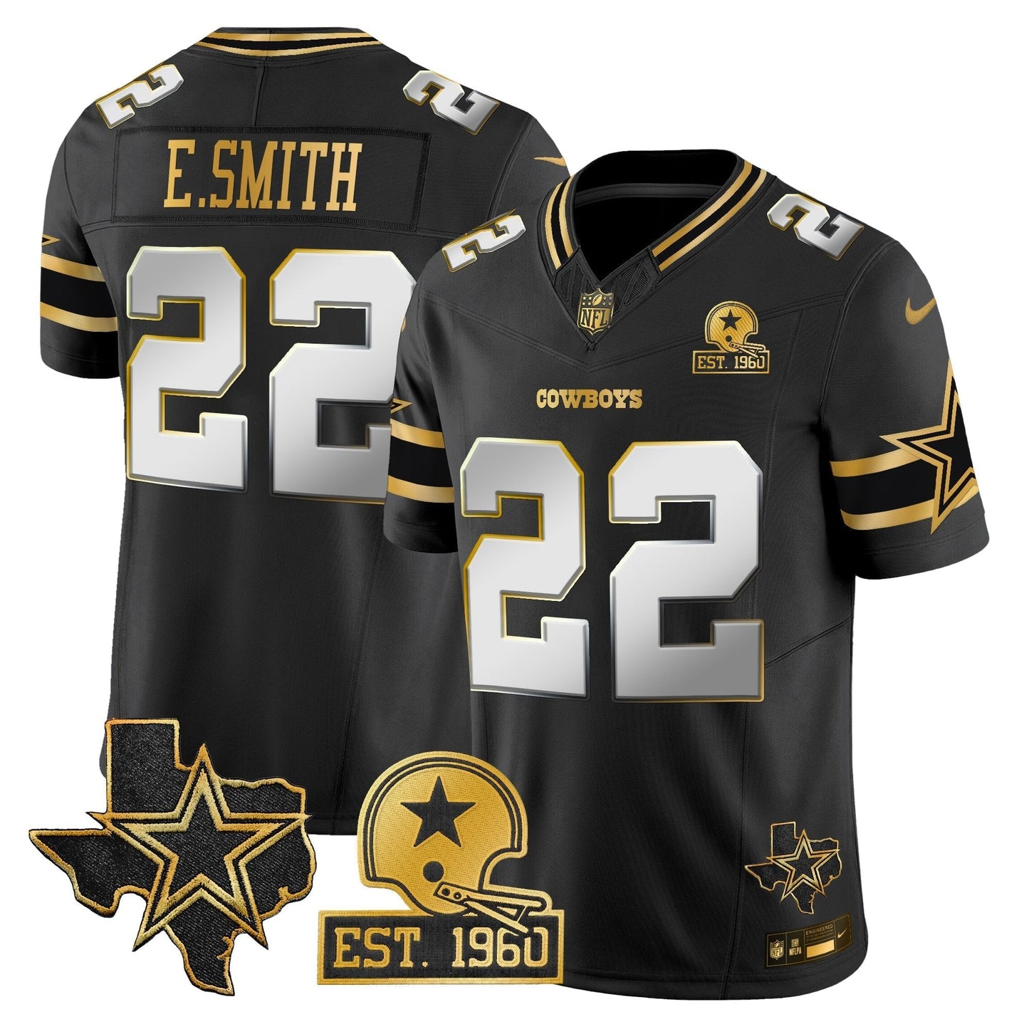 Men's Dallas Cowboys Est. 1960 & Texas Patch Gold Vapor Limited Jersey - All Stitched
