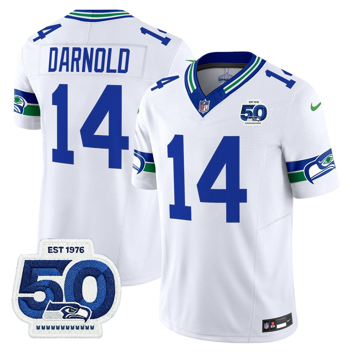 Men's Seattle Seahawks Throwback Vapor Limited Jersey - 50th Anniversary Patch - All Stitched