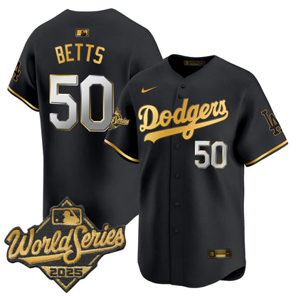 Men's Dodgers 2025 World Series Gold Trim Vapor Premier Limited Jersey - All Stitched