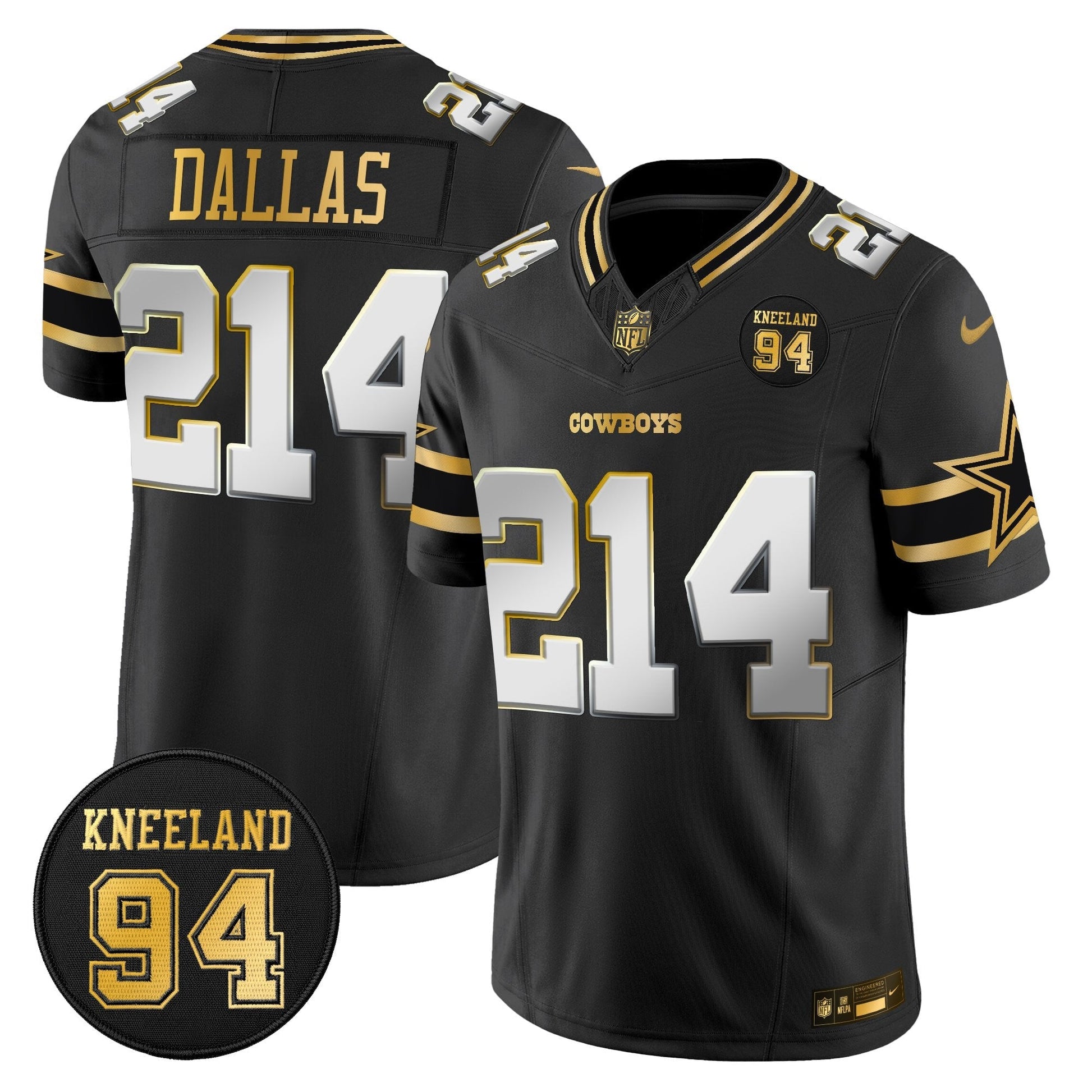 Men's Dallas Cowboys #94 Marshawn Kneeland Memorial Patch Gold Vapor Limited Jersey - All Stitched