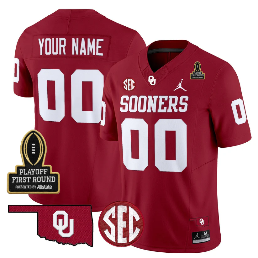 Custom OU 2025 Playoff First Round Patch Jersey - All Stitched-DTD