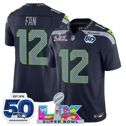 SEA Super Bowl LX - 50th Anniversary Patch Gold Vapor Limited Jersey N5 - All Stitched-DTD