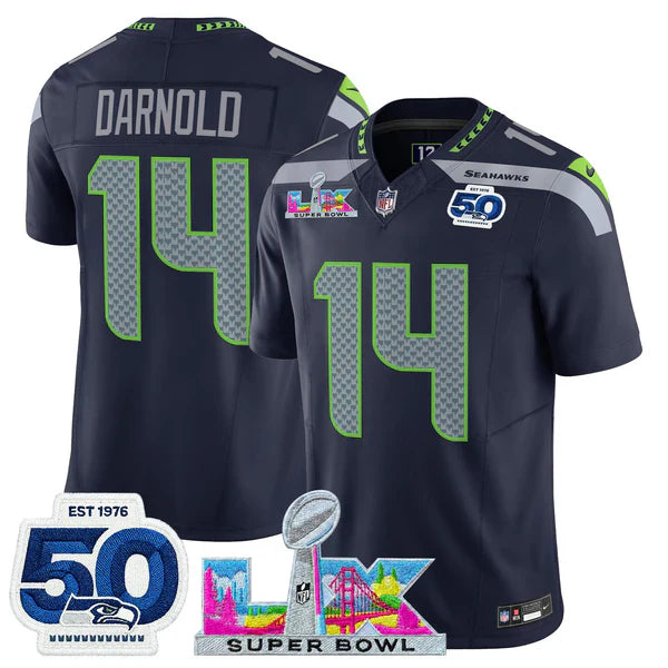 SEA Super Bowl LX - 50th Anniversary Patch Gold Vapor Limited Jersey N5 - All Stitched-DTD