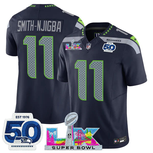 SEA Super Bowl LX - 50th Anniversary Patch Gold Vapor Limited Jersey N5 - All Stitched-DTD