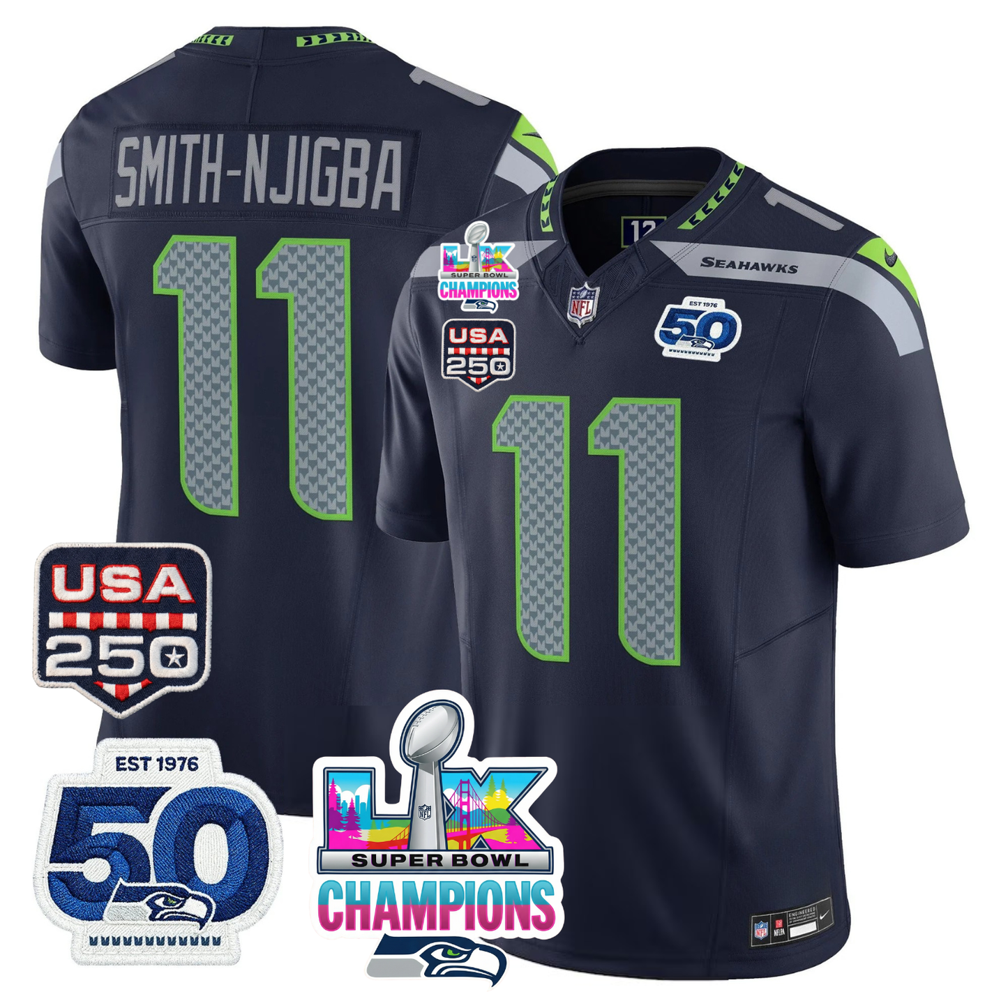 SEA S.Bowl LX & 50th Patch Champions Vapor Limited Jersey - All Stitched -DMQ-DTD