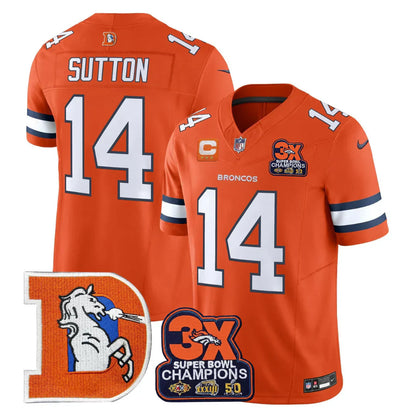DEN Throwback 3-Times Champions Patch Vapor Limited Jersey - All Stitched