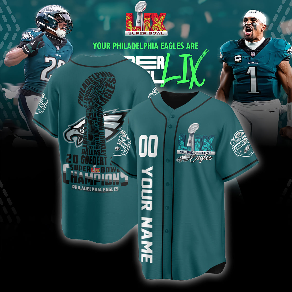 PHI Super Bowl LIX Champions Custom Limited Jersey N3-DTD