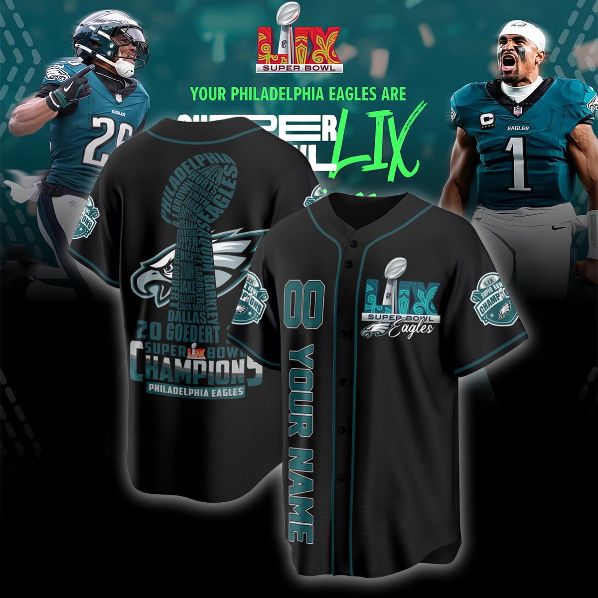 PHI Super Bowl LIX Champions Custom Limited Jersey N3-DTD