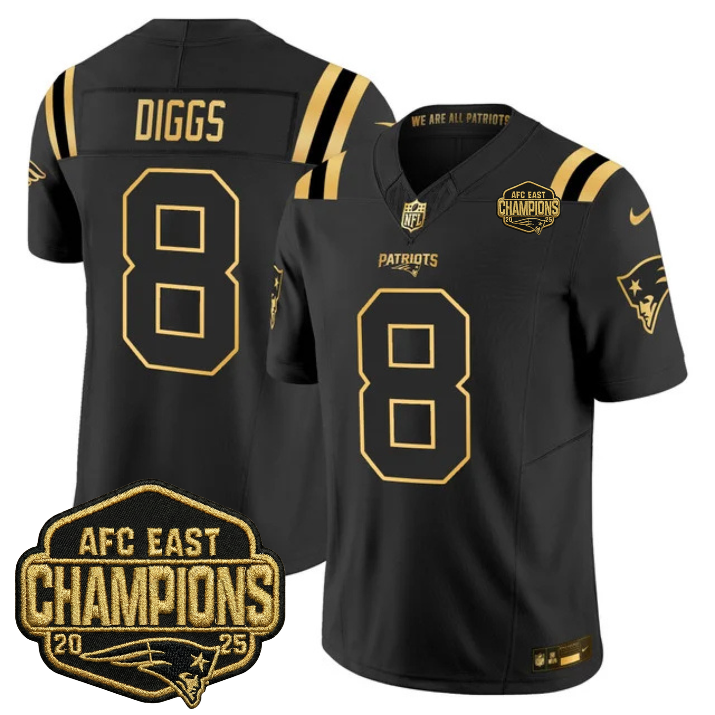 NE 2025 AFC East Champions Gold Vapor Limited Jersey - All Stitched-DTD